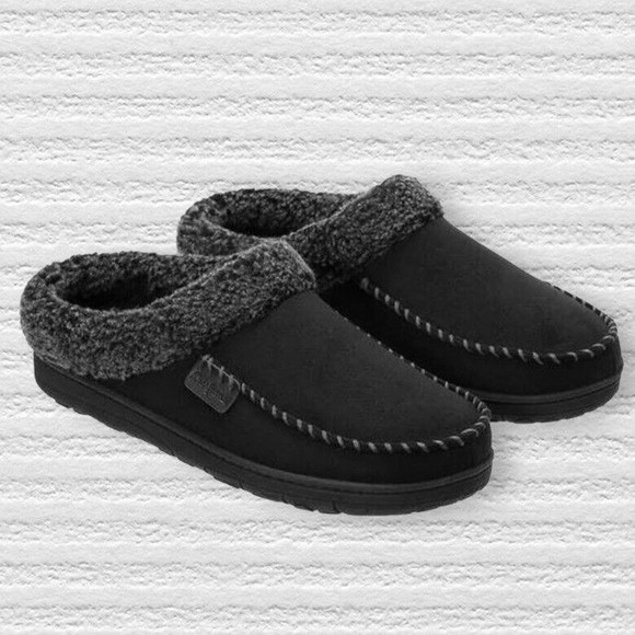 New Men's 9/10 Memory Foam Dearfoams Black Slippers Medium in Box - Picture 1 of 3